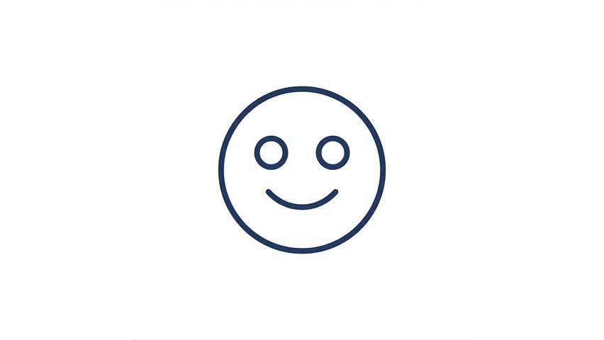 Happy Face Satisfaction Simple Smiley Emoji, Cheerful Blue Line Art Emoticon Simple Round Smile Symbol Isolated