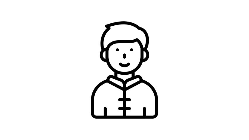 Chinese man wearing traditional clothes, animated icon of chinese man