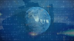 Animation of globe, binary coding data processing over house. Global business, finance, computing and data processing concept digitally generated video. - Powered by Shutterstock - Get 15% off with code: PIKWIZARD15
