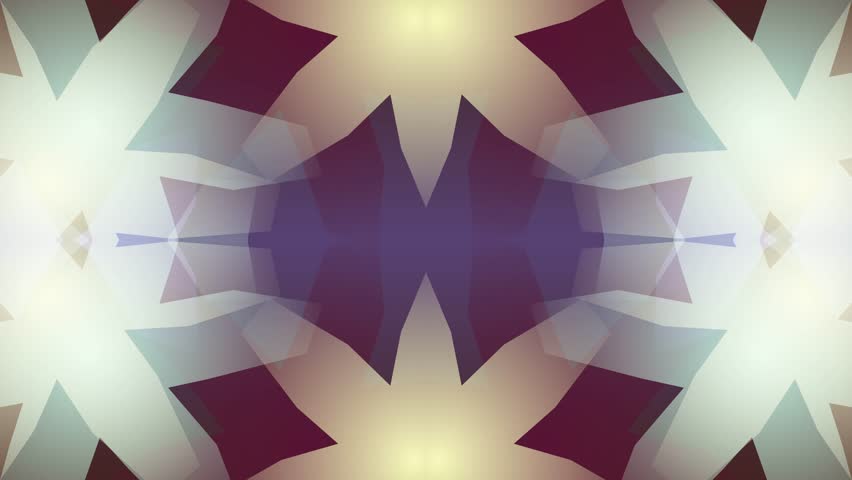 A symmetrical kaleidoscope of angular geometric shapes expands outward in a smooth digital motion against a deep purple background. Ideal for a VJ backdrop or music video.