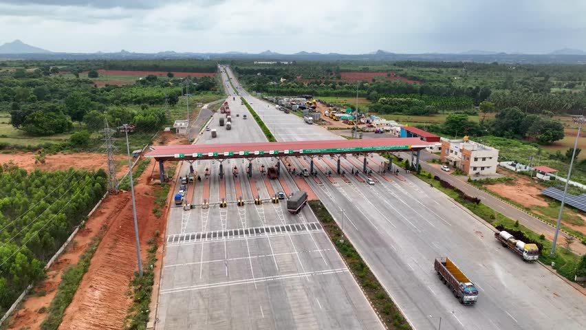 Satellite town ring road in Bangalore - STRR - Aerial View shot from Drone