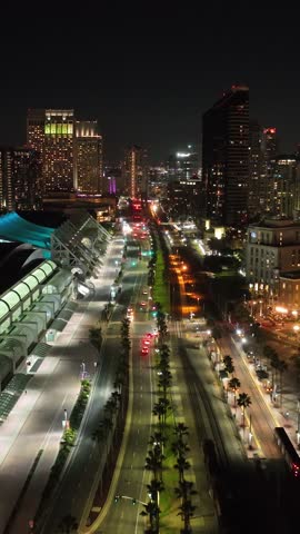 Night City At San Diego In California United States. Downtown City Skyline. Transportation Scenery. Night City At San Diego In California United States.