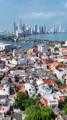Cartagena De India Skyline At Cartagena De India In Bolivar Colombia. Caribbean Cityscape. Downtown Background. Cartagena De India At Bolivar Colombia. Tourism Landscape. Walled City Landmark.
