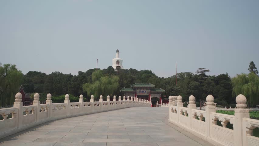 View of the white tower in Beihai Park in Beijing, China.