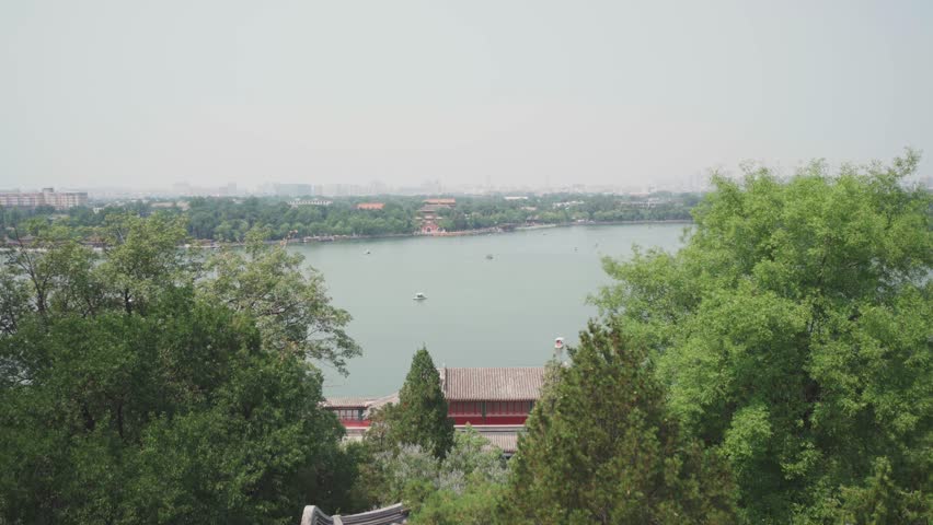 View of the white tower in Beihai Park in Beijing, China.