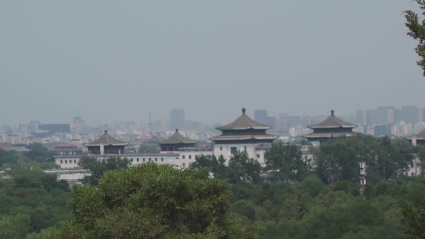 View of the white tower in Beihai Park in Beijing, China.