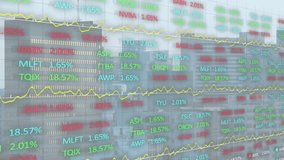 Animation of financial data processing over cityscape. Global business, finances, computing and data processing concept digitally generated video. - Powered by Shutterstock - Get 15% off with code: PIKWIZARD15