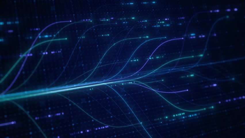 Abstract Neural Network Graph Visualization, AI Machine Learning Data Classification with Connected Nodes and Flow Lines, Big Data Technology Background for Artificial Intelligence Communication