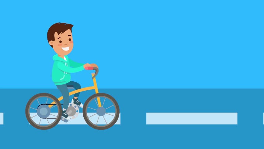 Boy riding bicycle on road — active childhood and outdoor fun animation