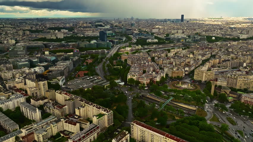 Paris, France - 25.07.2025: Panoramic view of Paris. Aerial view of stadiums Le Parc des Princes and Stade Jean-Bouin in Paris