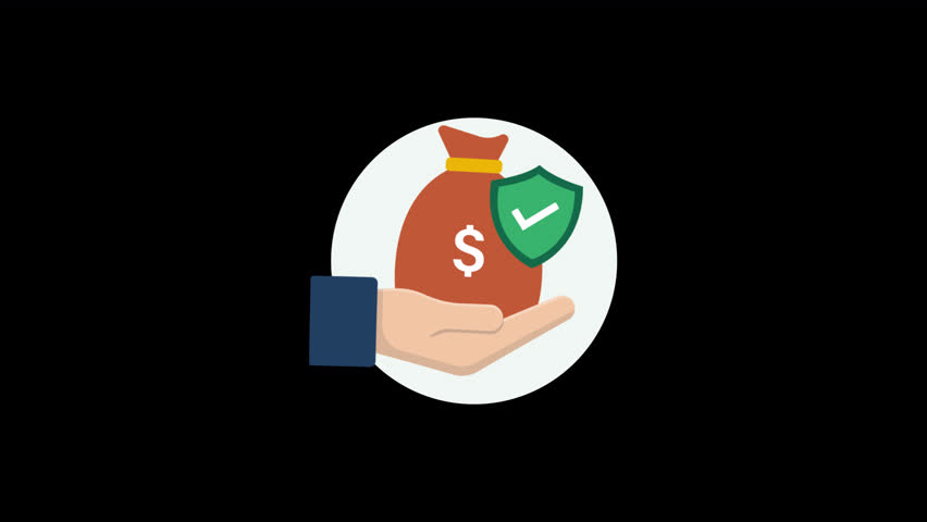 Hand Holding Money Bag with Shield. Secure Investment Concept Animation Video - Transparent