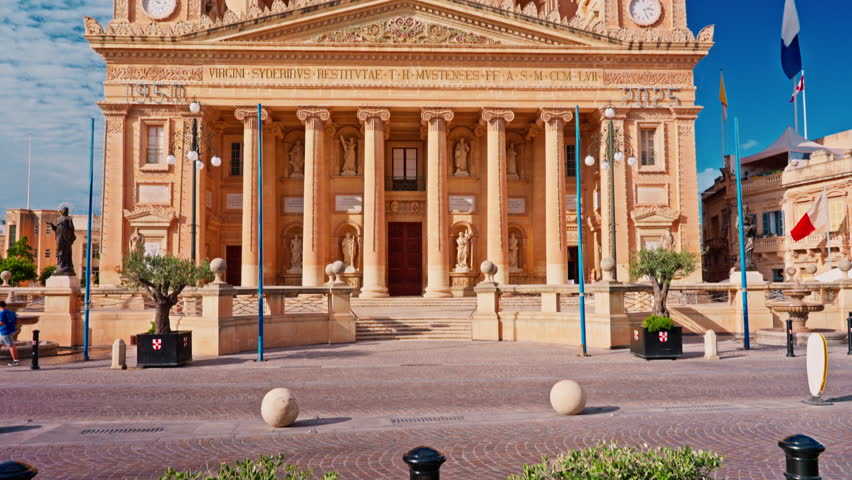 Mosta, Malta - 12.12.2025: Mosta Church, famous remarkable wartime miracle, architectural landmarks