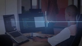 software developer coding, launching ECG, scrolling heartbeat waveform on transparent background. Technology, digital, innovation, workflow, concentration, modern, professional - Powered by Shutterstock - Get 15% off with code: PIKWIZARD15