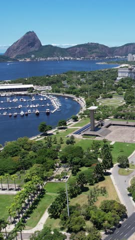 Rio de Janeiro Brazil. Panoramic view of downtown Rio de Janeiro Brazil at sunny day. Tourism landmark of Rio de Janeiro Brazil. Coast overview of downtown city.