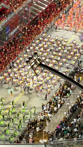Carnival Parade In Sao Paulo Brazil. Carnival Parade. Samba Schools Party. Sao Paulo Brazil. Anhembi Sambadrome. Carnival Parade In Sao Paulo Brazil. Amazing Carnival Rides Aerial View.