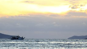 boat on the sea. A fishing boat sailing in the evening.. Turgutreis, bodrum, turkey. - Powered by Shutterstock - Get 15% off with code: PIKWIZARD15