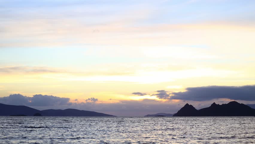 Magnificent sunset on a cloudy day over the Aegean Sea in autumn.