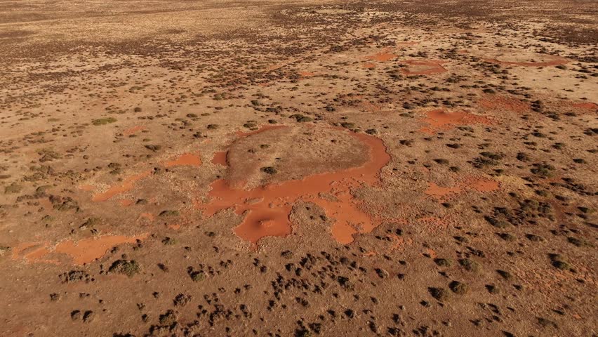 Hay Plains red soil patterns and sparse scrub forming natural textures across dry open land, empty arid backdrop, NSW Australia