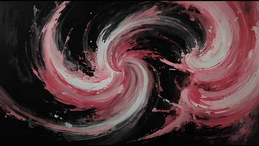 Abstract paint swirl with dynamic red, white, and black fluid motion, creating a dramatic and expressive visual background.
