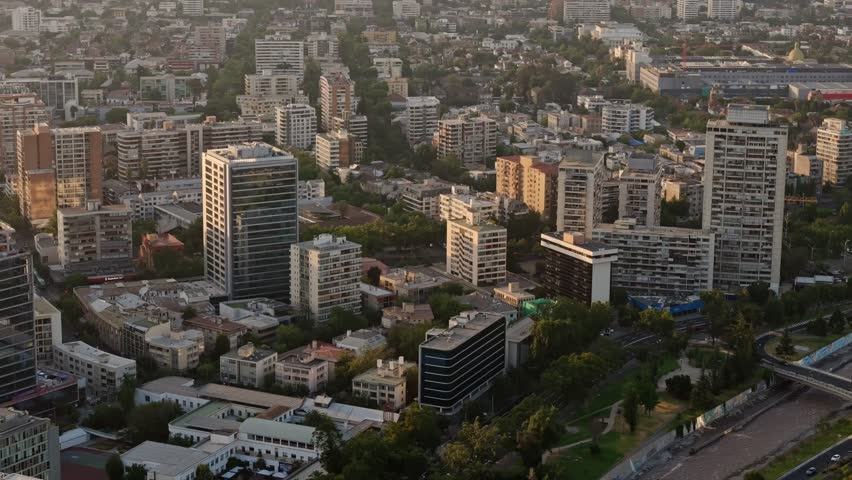 Drone aerial of cityscape of Santiago, Chile
