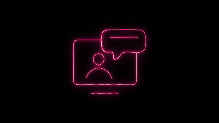 Neon Line Art Person Speaking From Computer Screen