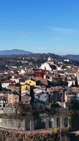 The village of Orte in the province of Viterbo, Lazio, Italy.
Aerial view of Orte, perched on a hill near the Rome-Florence highway.