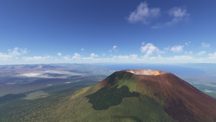 3D - Side aerial view of Mount Nyiragongo. Democratic Republic of the Congo