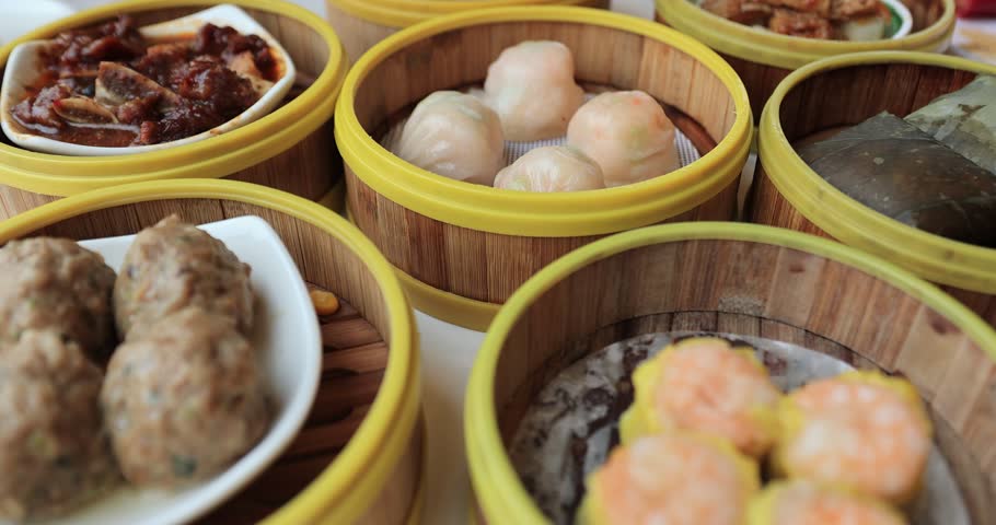 Chinese food Dim Sum in Bamboo Steamed Bowl 