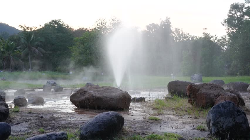 Natural hot spring at San Kamphaeng Hot Springs Chiang Mai Province, Northern Thailand.	