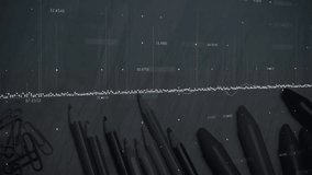 Animation of financial data processing over pencils and crayons. Global business, finances, computing and data processing concept digitally generated video. - Powered by Shutterstock - Get 15% off with code: PIKWIZARD15