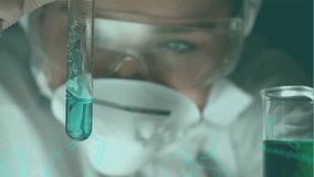 Animation of data processing over caucasian female scientist doing experiments. Technology, science and digital interface concept digitally generated video. - Powered by Shutterstock - Get 15% off with code: PIKWIZARD15