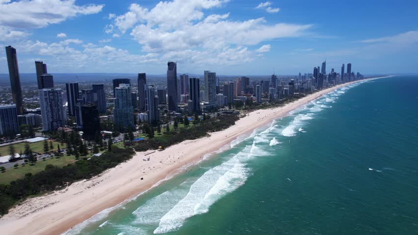 Beach And City Skyline, Gold Coast, Queensland, Australia - Drone Shot