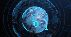 Animation of binary coding and network of connections over globe against blue background. Global networking and business technology concept - Powered by Shutterstock - Get 15% off with code: PIKWIZARD15