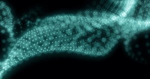 Particle ribbon with two blue squares flowing in dark void, central flash sparking data flow. Luminescent, turquoise, mesh, dots, space, abstract, neon - Powered by Shutterstock - Get 15% off with code: PIKWIZARD15