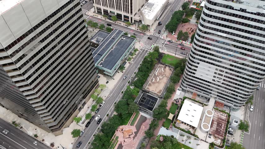 Aerial of Downtown Denver Colorado.  Bird