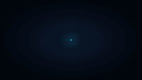 Concentric rotating rings with pulsing center core and orbiting dots on dark blue backdrop - Powered by Shutterstock - Get 15% off with code: PIKWIZARD15