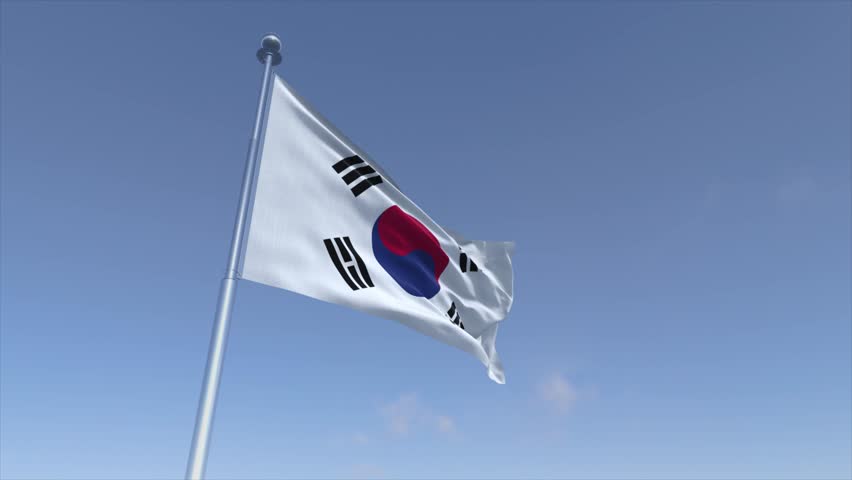 Korea South Flag Waving Animation Cinematic 4K Motion Background