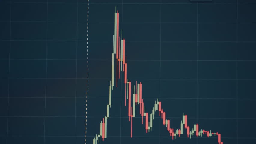 A close-up view of a cryptocurrency trading chart displaying price fluctuations with candlestick patterns and trend lines. The visual highlights market movements and trading strategies.