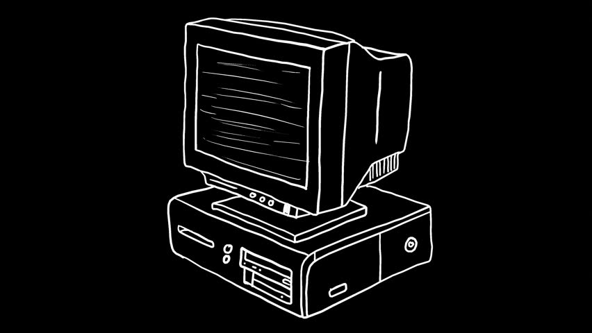 This is a wiggly hand-drawn old desktop computer device on alpha transparent background, for easy drag and drop use.