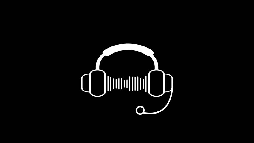 White Headphones with Sound Wave on Black Background Audio Music Symbol voice