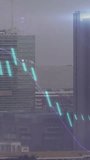 Vertical video: Purple trend dipping then rising, drawing bars and updating values, showing trend. Candlesticks, chart, rooftop, cityscape, urban, overlay, vertical video - Powered by Shutterstock - Get 15% off with code: PIKWIZARD15