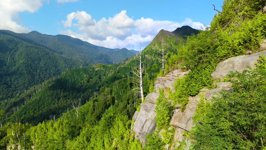 Beautiful nature of Tennessee mountains, USA. Chimney Tops peaks in Great Smoky Mountains in summer season.