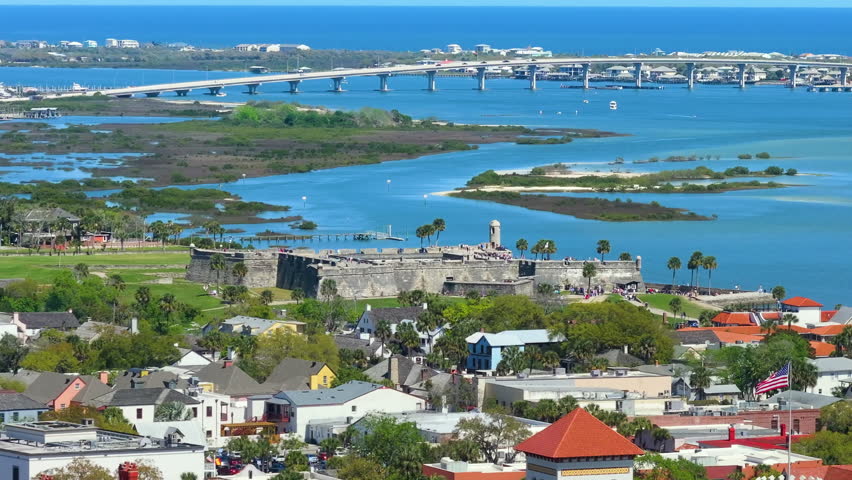 St. Augustine, Florida travel destination old city. Historical fort Castillo de San Marcos, National Monument open for tourists.