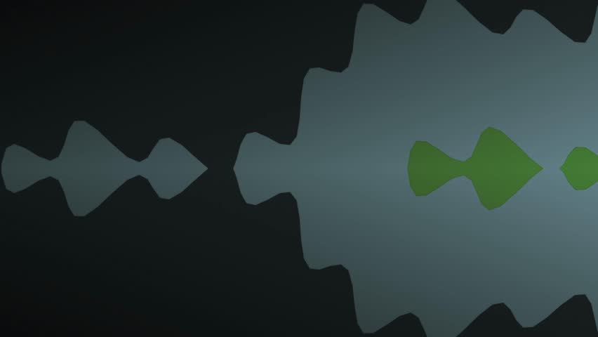 An abstract visual representation of a flowing wave pattern with dynamic green and blue color gradients against a dark background.