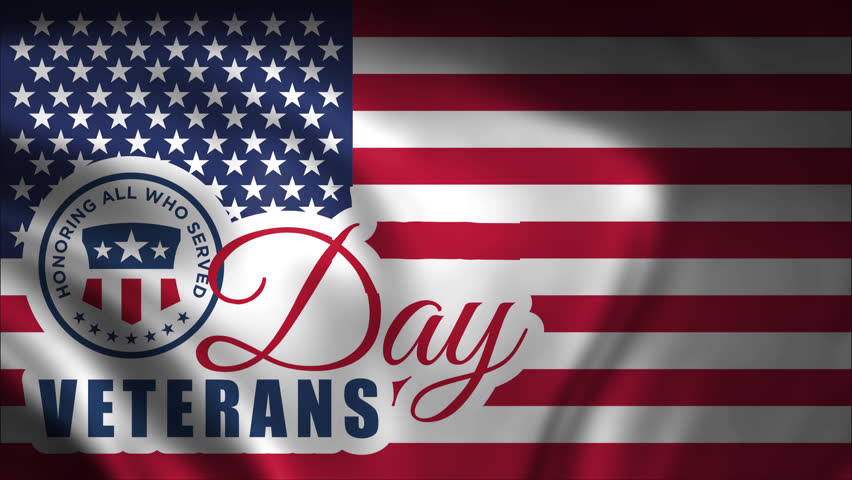 Displaying an American flag with the words "Veterans Day," background