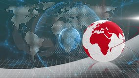 Blue hologram appearing, red-white globe rotating and reflecting orbital trails arcing for branding. Sphere, holographic, orbit, dotted, wireframe, map, reflective - Powered by Shutterstock - Get 15% off with code: PIKWIZARD15