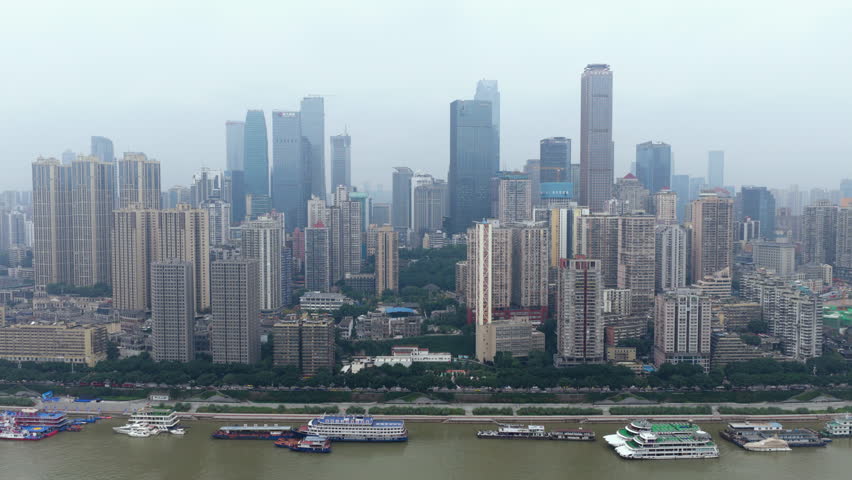 High-rise Buildings In Yuzhong District, Downtown Chongqing, China. - aerial shot