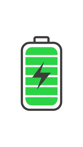 Battery discharging animation from full to empty. Power level decreasing indicator for apps and technology videos