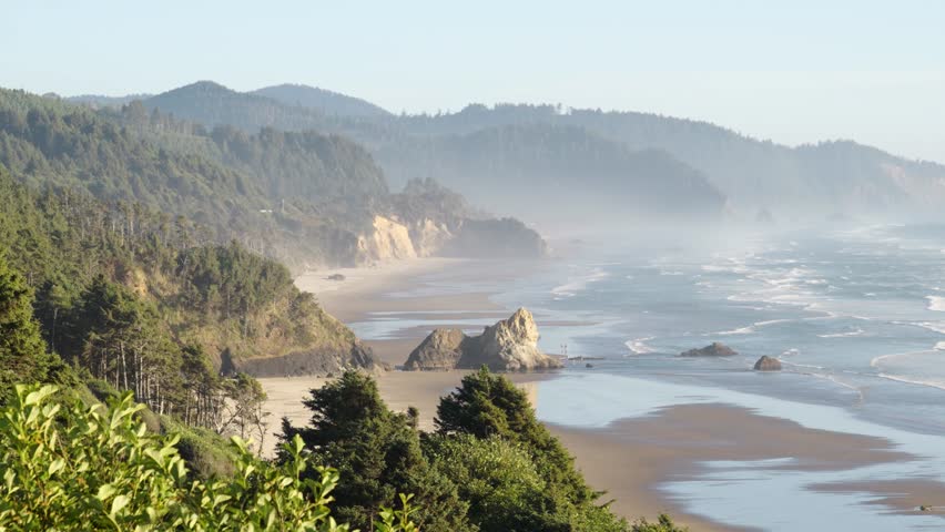 Close up of Arcadia Beach, Oregon at sunset.