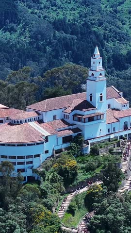 Monserrate Church At Bogota In District Capital Colombia. Monserrate Sanctuary Viewpoint. Religious Tourism. Bogota At District Capital Colombia. Medieval Church. Pilgrimage Scenery.